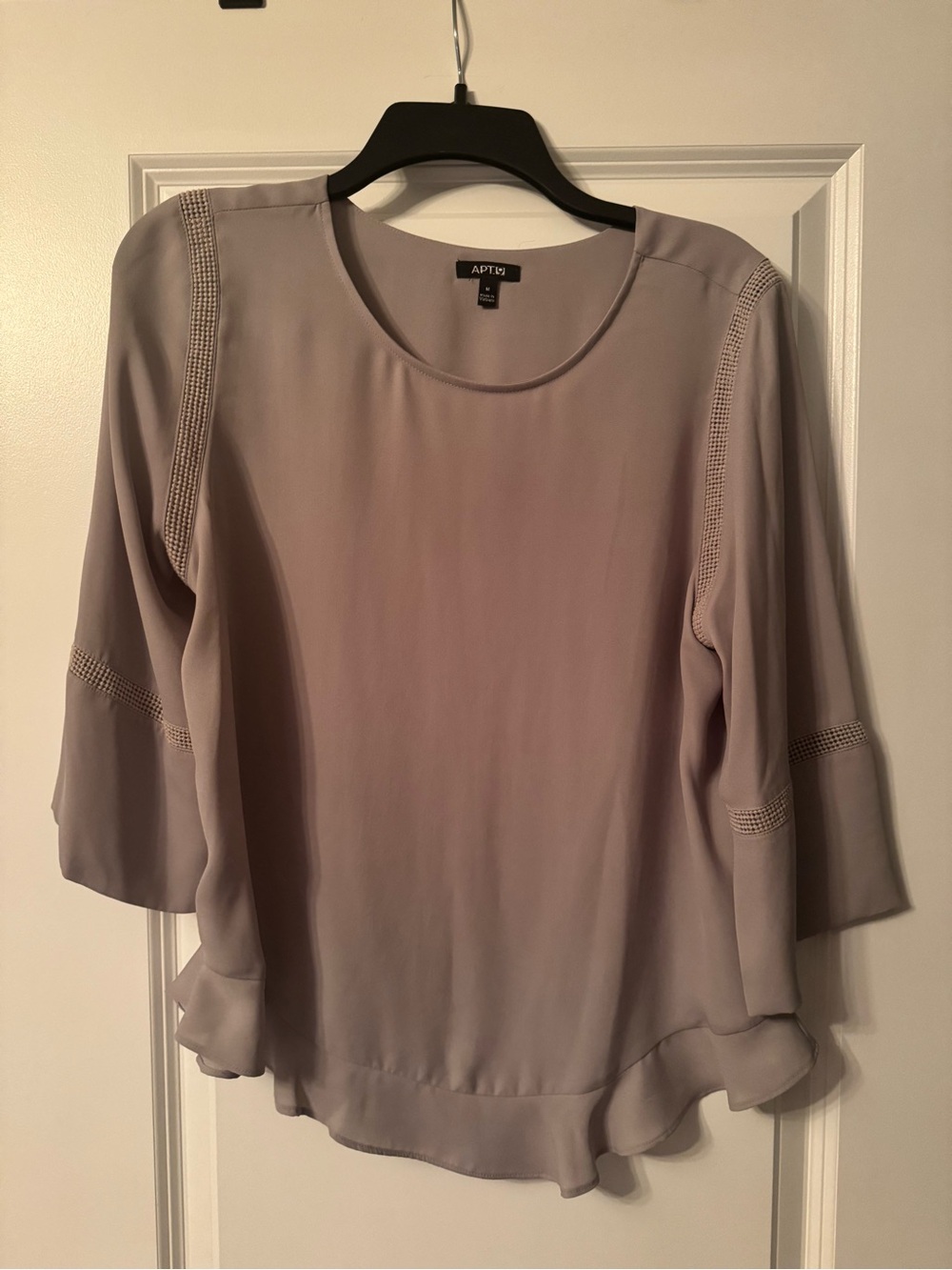 Apt. 9 Light Taupe Ruffle-Hem Blouse with Crochet Trim